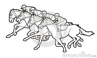 Group of Jockeys riding horse, sport competition cartoon sport graphic Vector Illustration