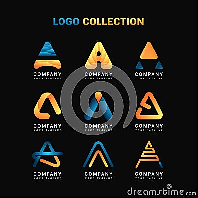 Letter A Logo Collection Template with Yellow and Blue Colors Stock Photo