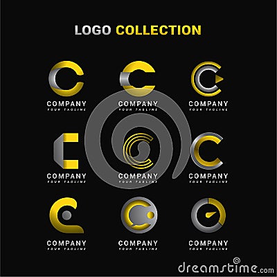 Letter C Logo Collection Template with Yellow and Grey Stock Photo