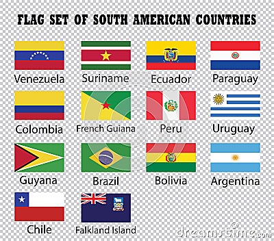 Flag set of South American Countries Vector Illustration