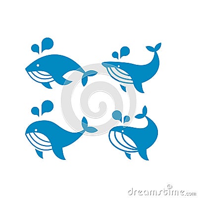 Set collection Whale modern blue flat logo icon design vector illustration Cartoon Illustration