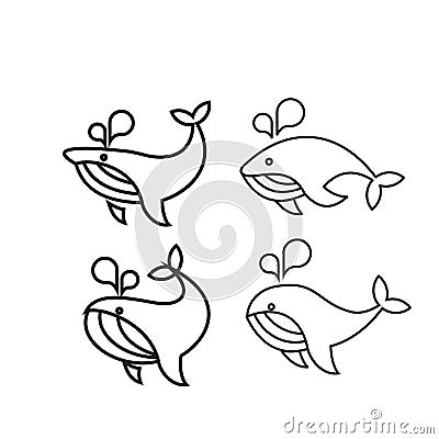 Set collection Whale modern line outline flat logo icon design vector illustration Cartoon Illustration