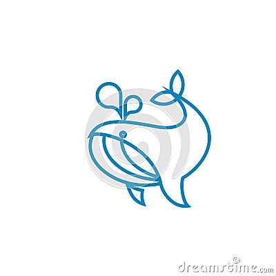 Whale modern line outline flat blue logo icon design vector illustration Cartoon Illustration