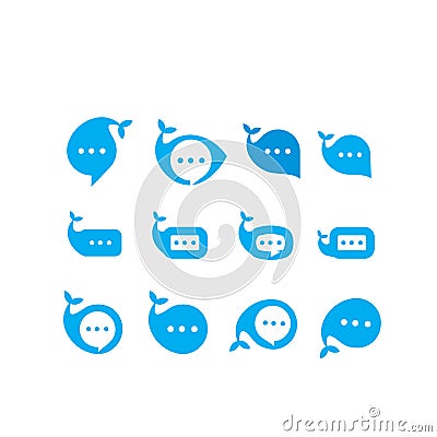 Set collection Whale chat modern bubble conversation flat logo icon design vector illustration Cartoon Illustration