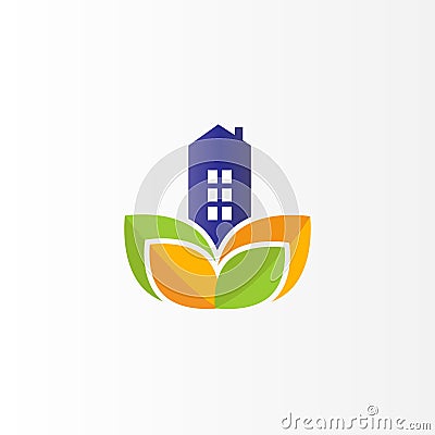 Modern Real Estate logo design. Flat logo with leaf Vector Illustration