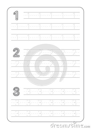 Free handwriting Numbers tracing pages for writing numbers Learning numbers, Numbers tracing worksheet for kindergarten Vector Illustration