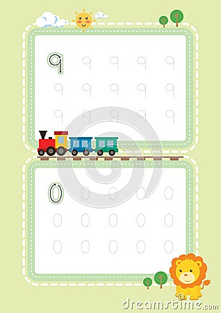 Free handwriting Numbers tracing pages for writing numbers Learning numbers, Numbers tracing worksheet for kindergarten Vector Illustration