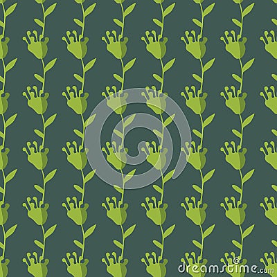 Seamless folk vector pattern with simple green flowers Vector Illustration