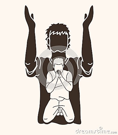 Prayer, Christian praying ,Praise God, Worship cartoon graphic Vector Illustration