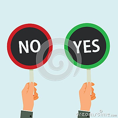 Hands Hold Signboard Yes And No Vector Illustration Vector Illustration