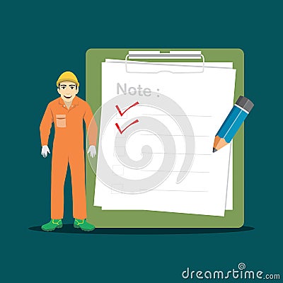 Construction Worker With Big Clipboard And Checklist Vector Illustration Vector Illustration