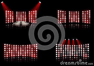 Set of Bright stadium arena lighting spotlight Vector Illustration