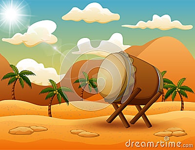 Ramadan kareem with islamic drum on the desert Vector Illustration