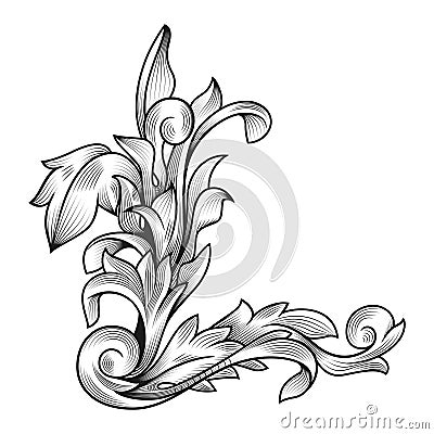 Baroque rococo border frame acanthus filigree vintage floral wedding decoration Vector Illustration