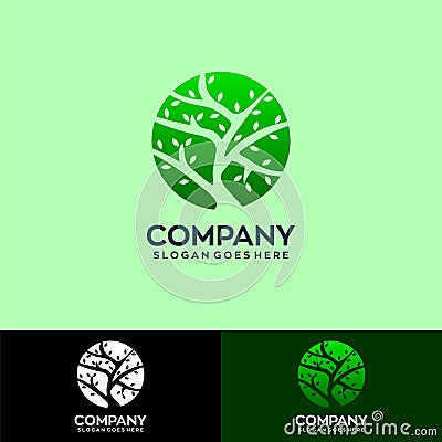 Trees in a unique circle design logo Vector Illustration