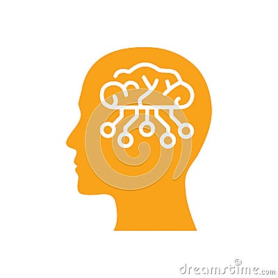 digital human head, brain, technology, head, memory, creative technology mind, artificial intelligence orange color icon Vector Illustration