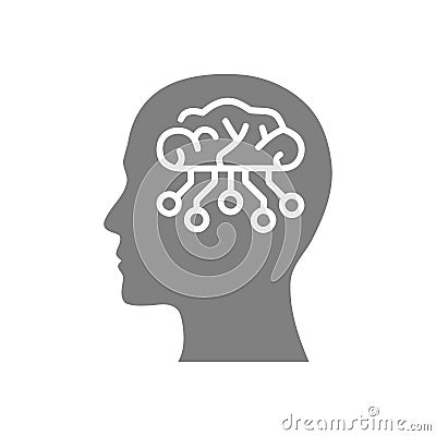 digital human head, brain, technology, head, memory, creative technology mind, artificial intelligence grey color icon Vector Illustration