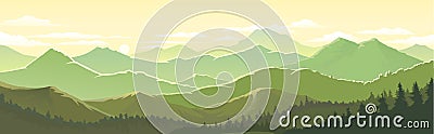 Green and yellow tinge of the mountain landscape and forests Vector Illustration