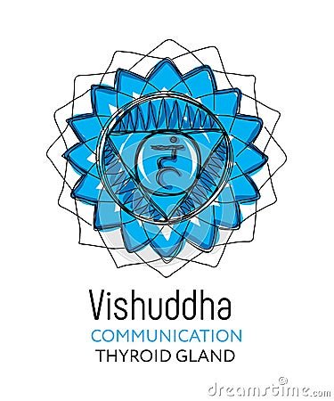 Vishuddha, third primary chakra of human body. Energy center. Used in Yoga, Ayurveda, Buddhism, Hinduism. Handrawn editable vector Vector Illustration