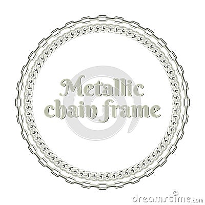 Metal chain round frame. Vector illustration of silver jewelry Cartoon Illustration