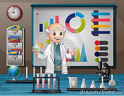 Scientist man conducting research in a lab Vector Illustration