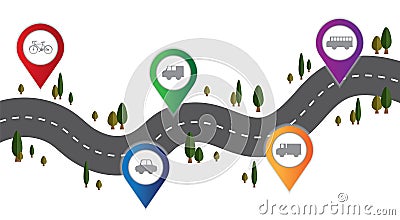 Vector transport on the road and route infographic Vector Illustration