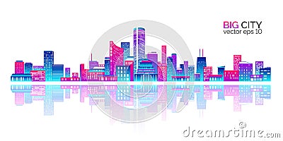 City scape with colorful various buildings Vector Illustration
