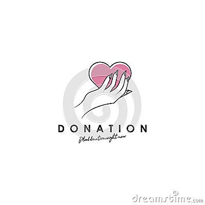 Donation logo design, template, vector. Holding hand giving donation. Female hand gestures donate logo template Stock Photo