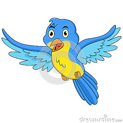 Happy blue bird cartoon flying Vector Illustration