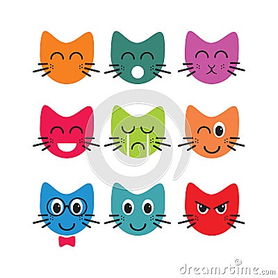 Face cat emoticons bundles Cartoon Illustration