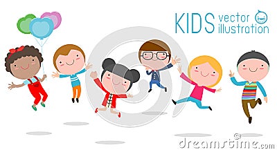 Vector Illustration Of Children Playing, cute kid jumping and dancing isolated on white background vector illustration. Vector Illustration