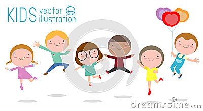 Vector Illustration Of Children Playing, cute kid jumping and dancing isolated on white background vector illustration. Vector Illustration