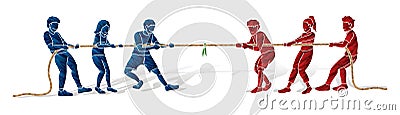 Children playing tug of war cartoon graphic Vector Illustration