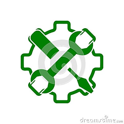 spanner, repair, wrench, industry, screwdriver, gear, settings, equipment, service, maintenance, work tool green color icon Stock Photo