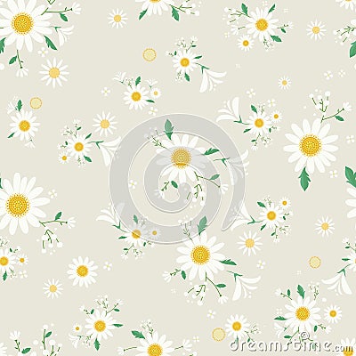 Seamless daisy floral pattern,Beautiful daisy floral, bloomy plant grass decor, illustration - Vector Cartoon Illustration