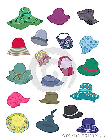 Set of summer hats Vector Illustration