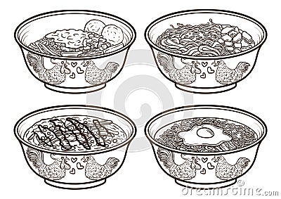 Indonesia asia food outline handdrawing illustrations Vector Illustration