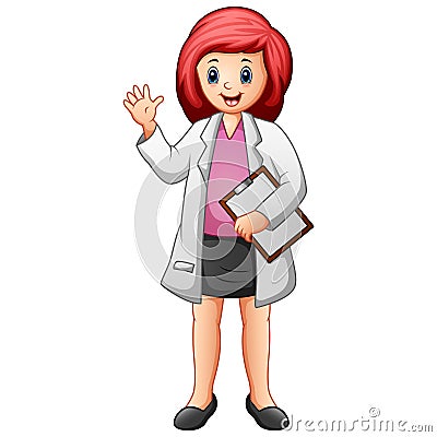 Women scientist in lab coats on white background Vector Illustration