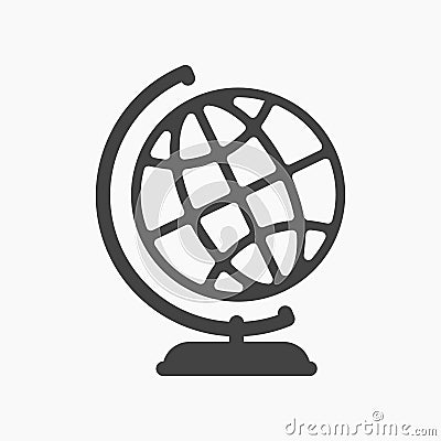 Simple black white world globus flat icon. Vector Illustration