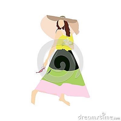 Girl resting on the beach. Summer retro cartoon illustration, trendy style Cartoon Illustration