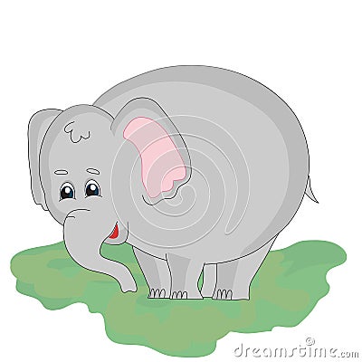 Funny elephant stands on the grass on a white background. Stock Photo