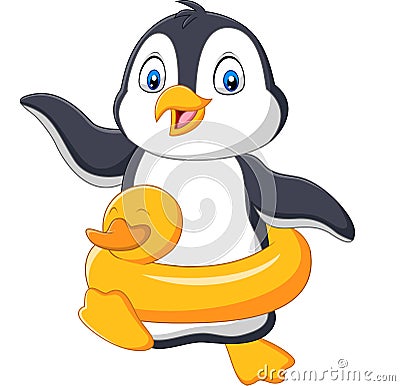 Cartoon penguin with inflatable ring Vector Illustration