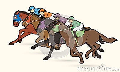Group of Jockeys riding horse, sport competition cartoon sport graphic Vector Illustration
