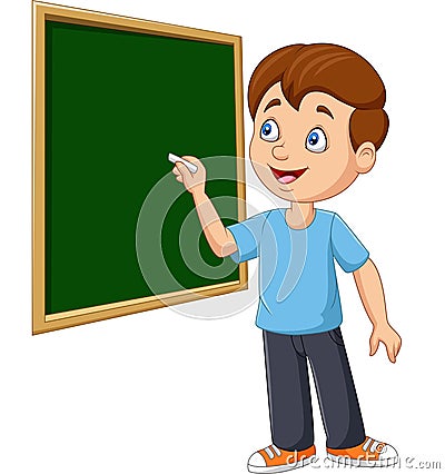 Cartoon schoolboy writing on the blackboard Vector Illustration