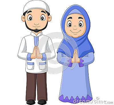 Cartoon Muslim man and woman couple on white background Vector Illustration