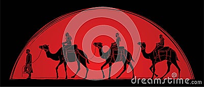 Cameleer with camels cartoon graphic Vector Illustration