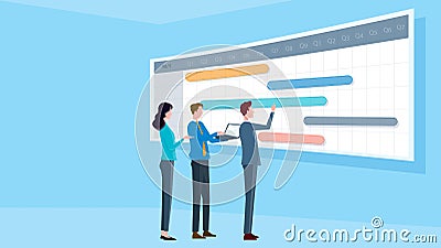Business team meeting on project schedule monitor and business planning Vector Illustration