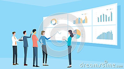 Flat illustrations business analytic team meeting and finance project training Vector Illustration