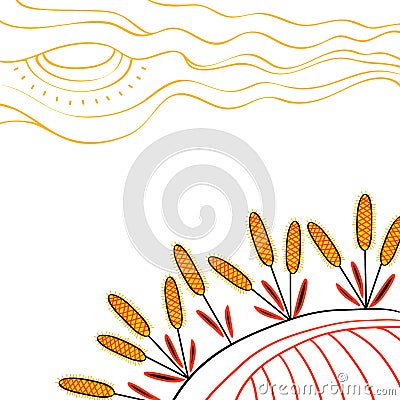 Harvesting background. Hand drawn wheat on the field. Vector Illustration