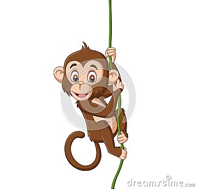 Cartoon baby monkey hanging on a tree branch Vector Illustration